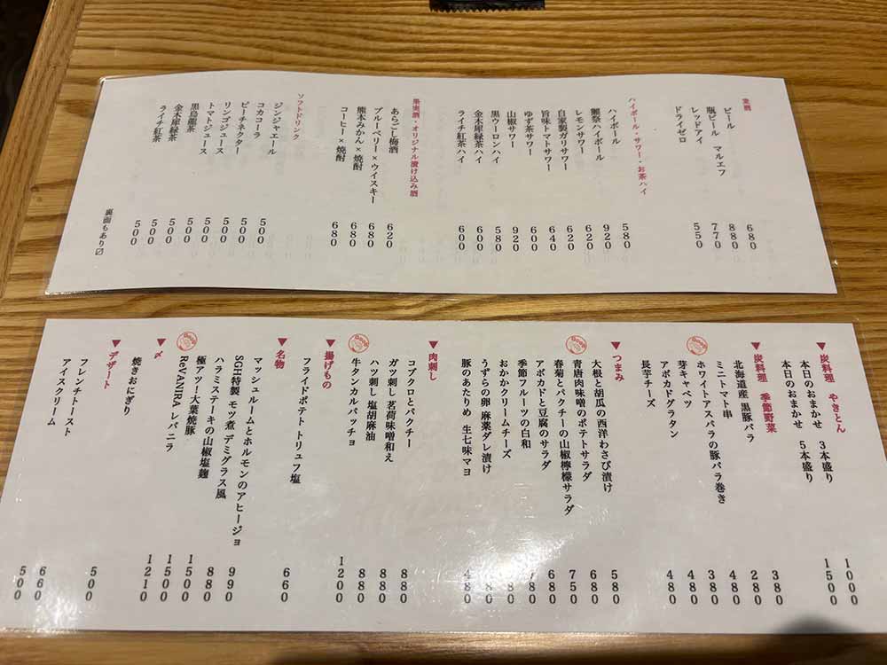 SANCYA-GOOD-HORUMONZのメニュー