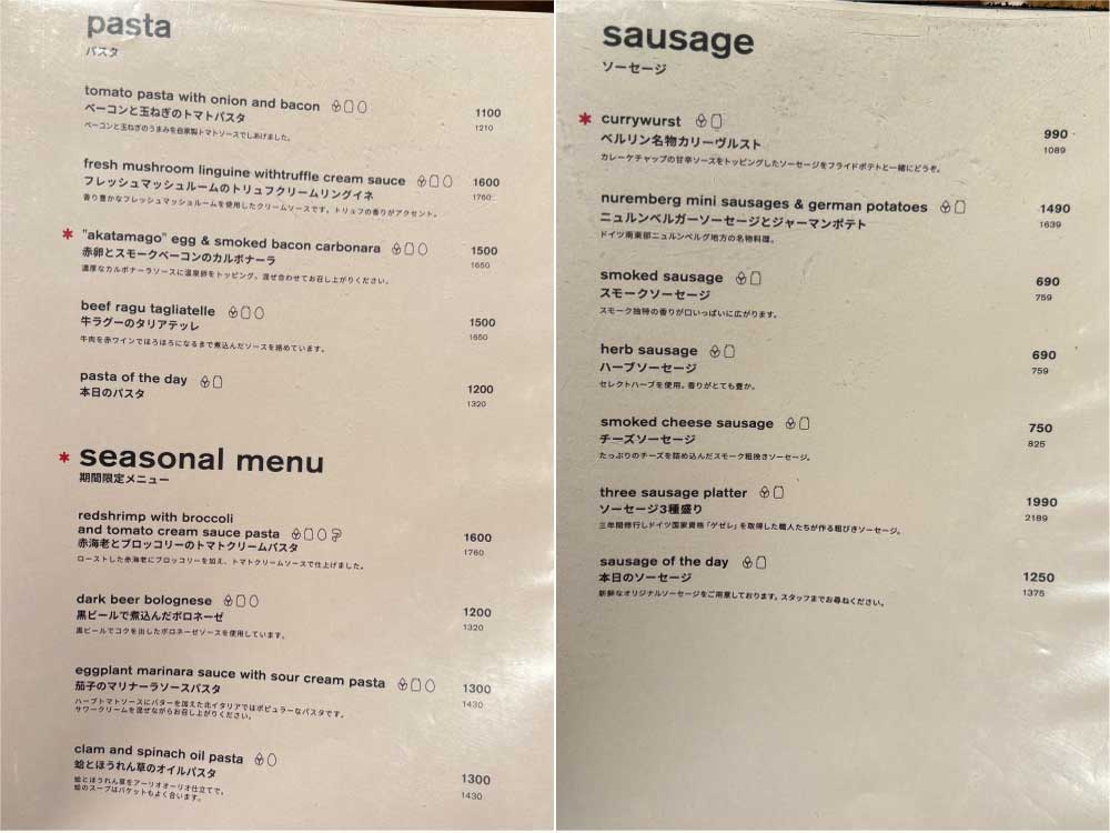 シュマッツのメニュー